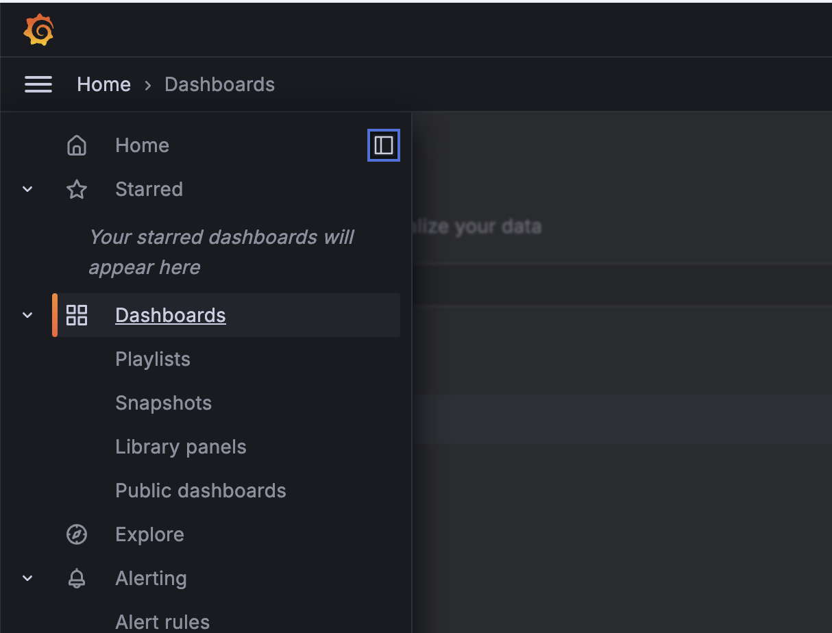 Grafana Dashboards Menu Item