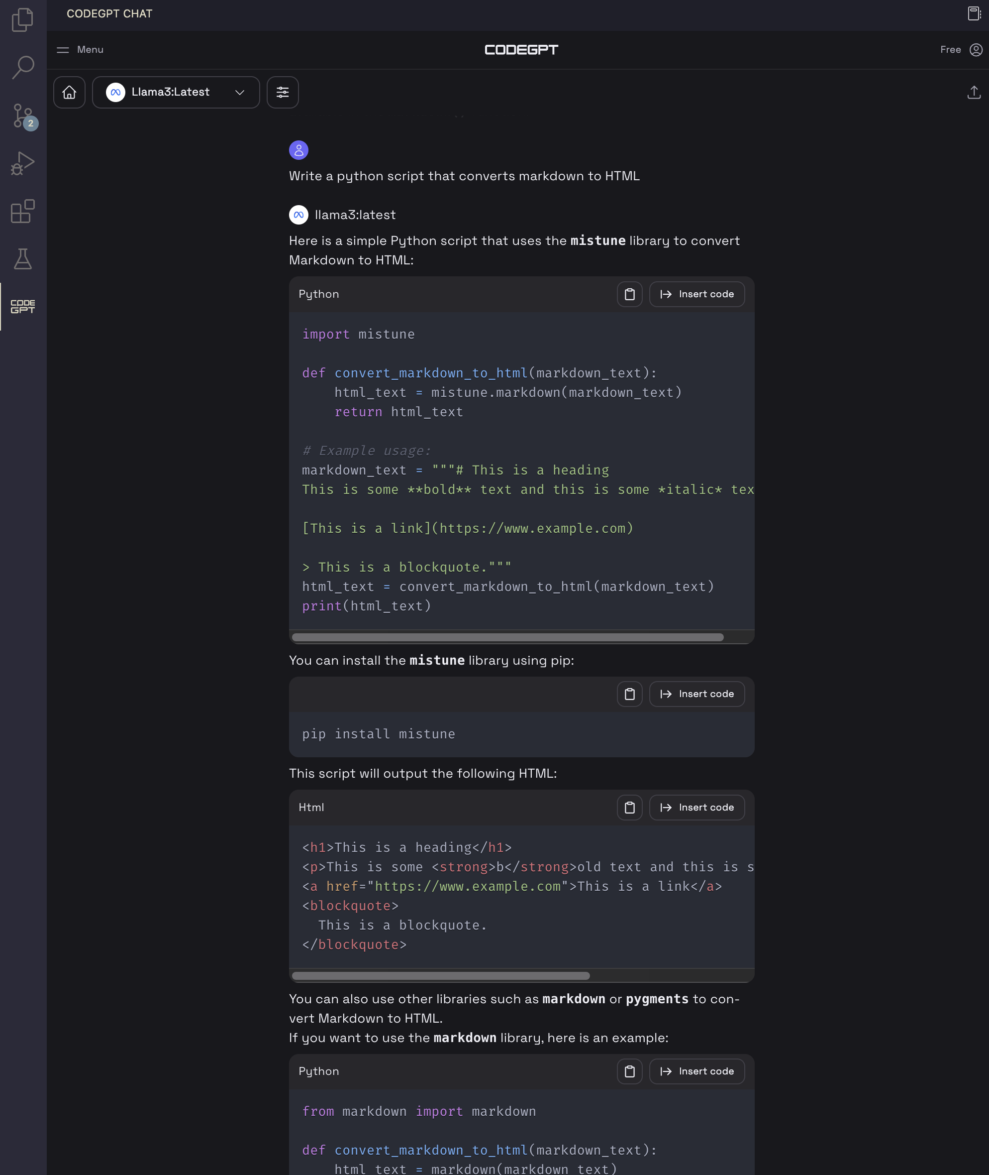 Code GPT Extension in VS Code